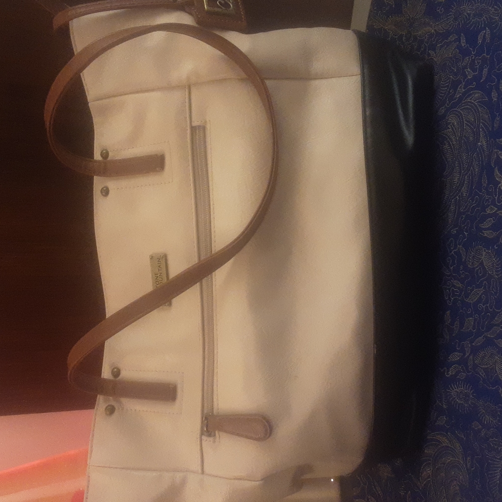 Vintage Stone Mountain Large Messenger Tote White Brown Black